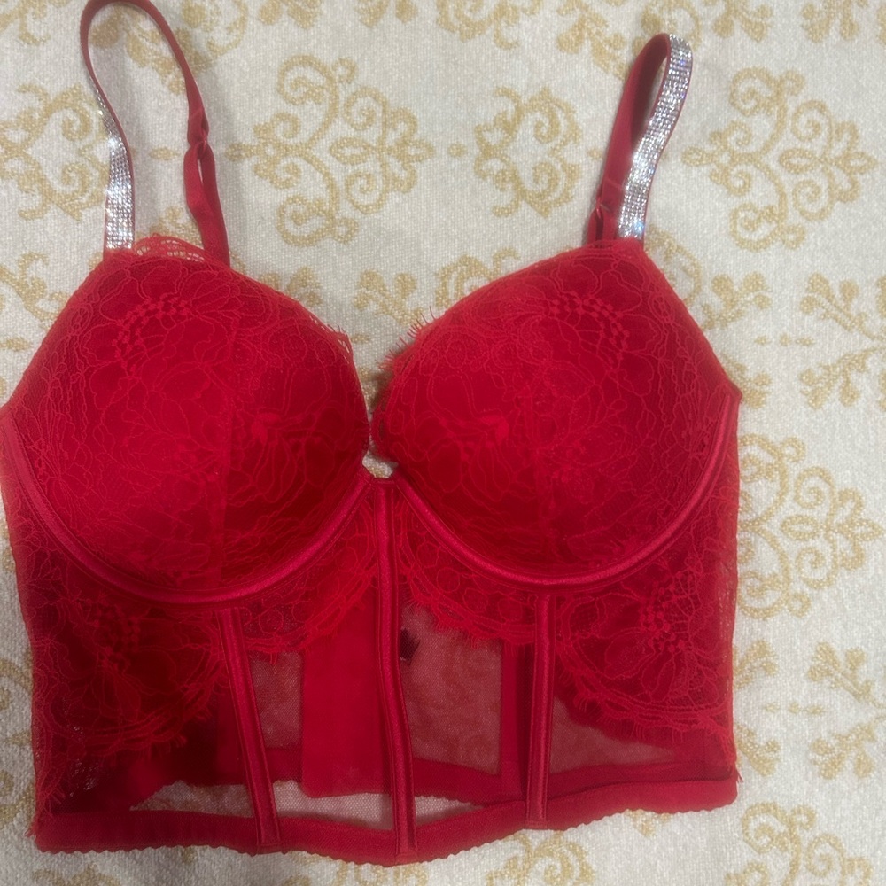Victoria's Secret Red Lace Bra with Silver Straps